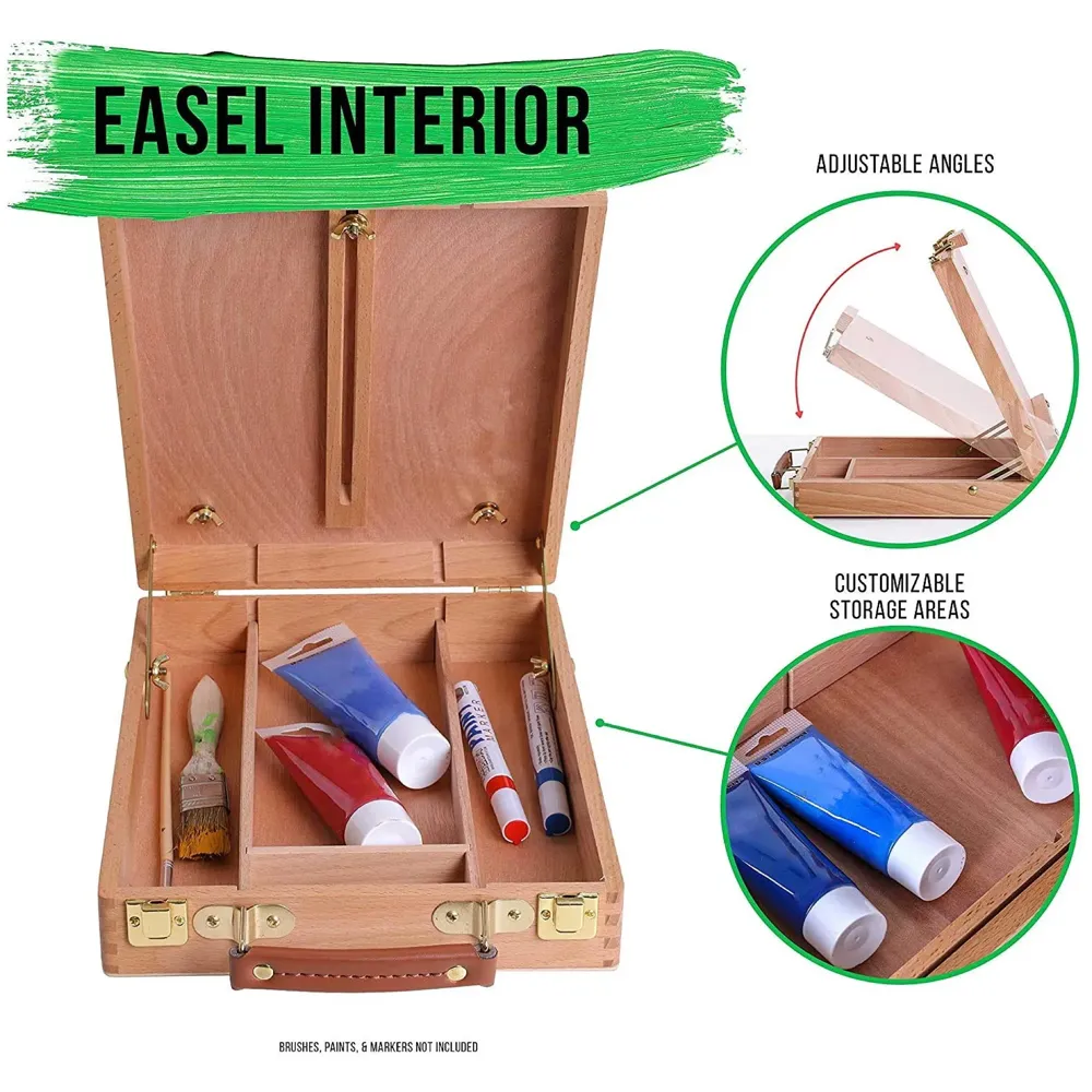 Adjustable Table Top Easel, Premium Wood Box Portable Storage Case, Painting Drawing Sketching