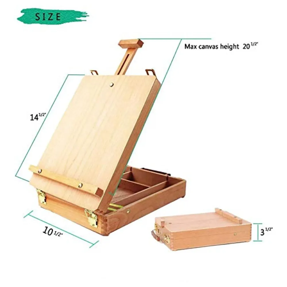 Adjustable Table Top Easel, Premium Wood Box Portable Storage Case, Painting Drawing Sketching