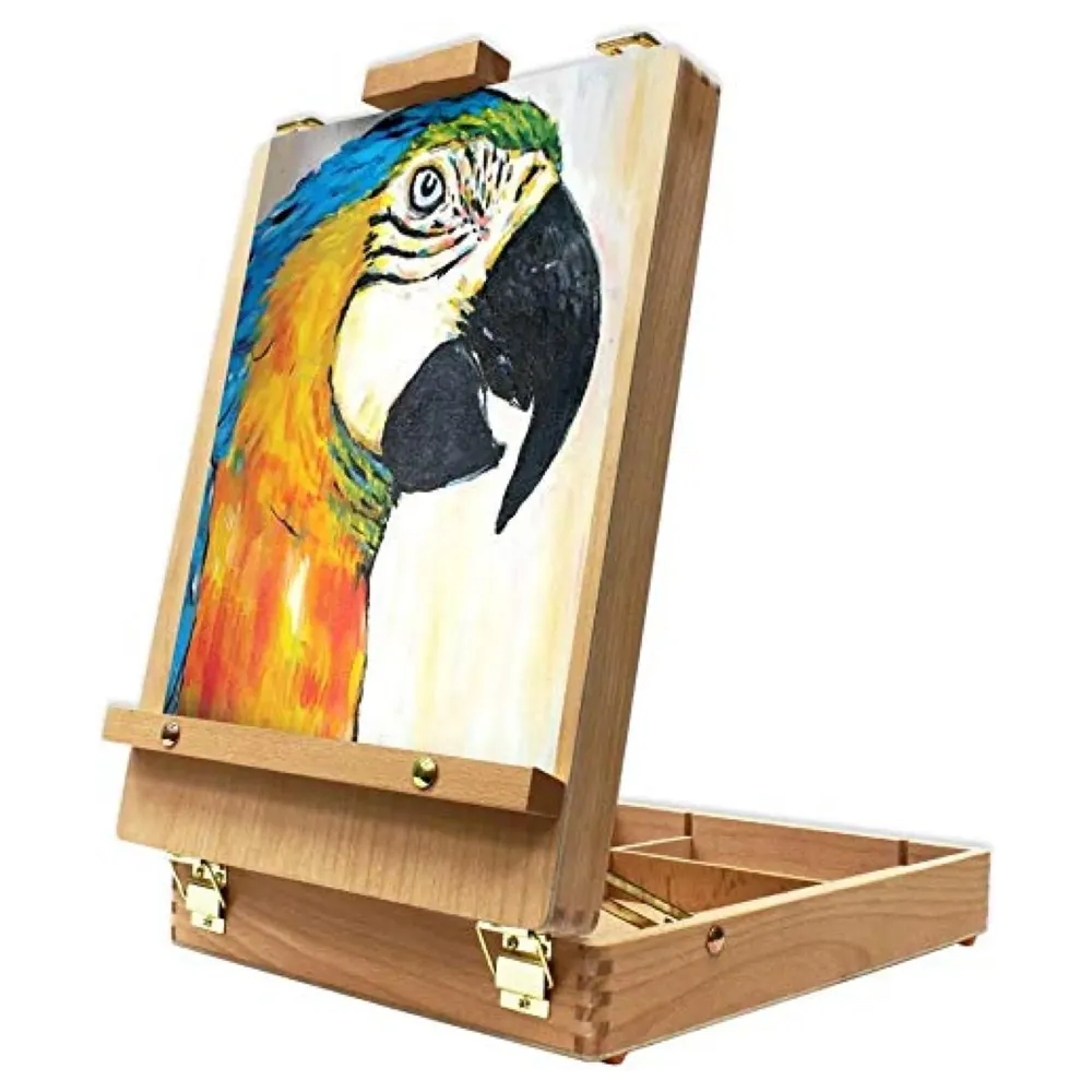Adjustable Table Top Easel, Premium Wood Box Portable Storage Case, Painting Drawing Sketching