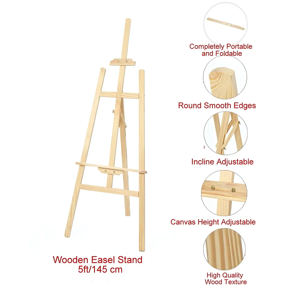 Wooden Display Adjustable Stand Heavy Artist Easel 3 Legs for Painting, Holding Pictures, Display and Advertisements. 5 Feet (152 cm). Showroom Display, Painting, Drawing. (Wooden)