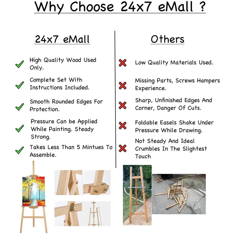 Wooden Display Adjustable Stand Heavy Artist Easel 3 Legs for Painting, Holding Pictures, Display and Advertisements. 5 Feet (152 cm). Showroom Display, Painting, Drawing. (Wooden)