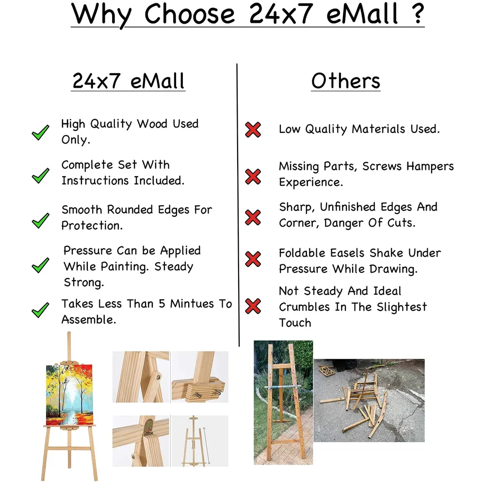 5 ft (152cm) Wooden Easel Canvas Holder Adjustable Stand for Painting, Artist Display, Advertisements and Showroom Drawing (Wood)