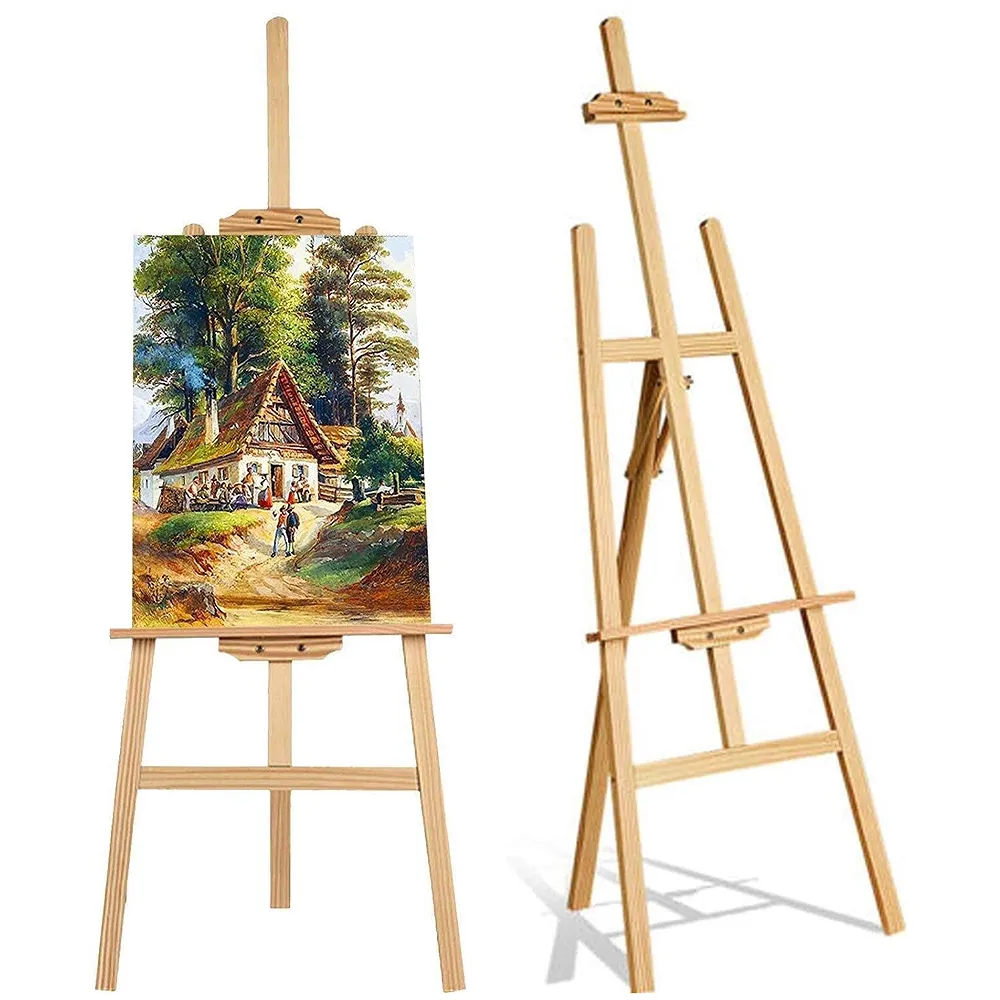 6 ft (182cm) Wooden Easel Canvas Holder Display Adjustable Stand Artist for Painting, Display and Advertisements Showroom Display, Drawing White Board (Wood) - Premium