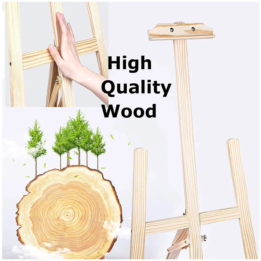 6 ft (182cm) Wooden Easel Canvas Holder Display Adjustable Stand Artist for Painting, Display and Advertisements Showroom Display, Drawing White Board (Wood) - Premium