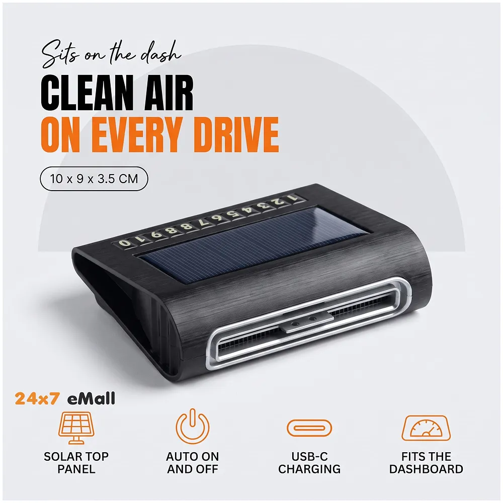 Car Air Purifier Solar Powered Auto On Off for Dust and Smoke Premium