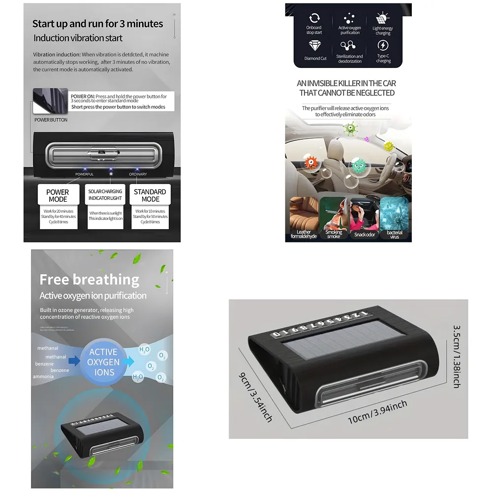 Car Air Purifier Solar Powered Auto On Off for Dust and Smoke Premium