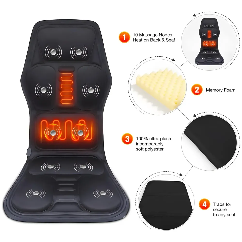 Full Body Massage Cushion With 9 Massage Modes For Home Car Office Relax Heating Vibration Back Massager Electric Body Pain Relief Seat Pad Massage Chair Cushion With Plug And Car Plug - 2