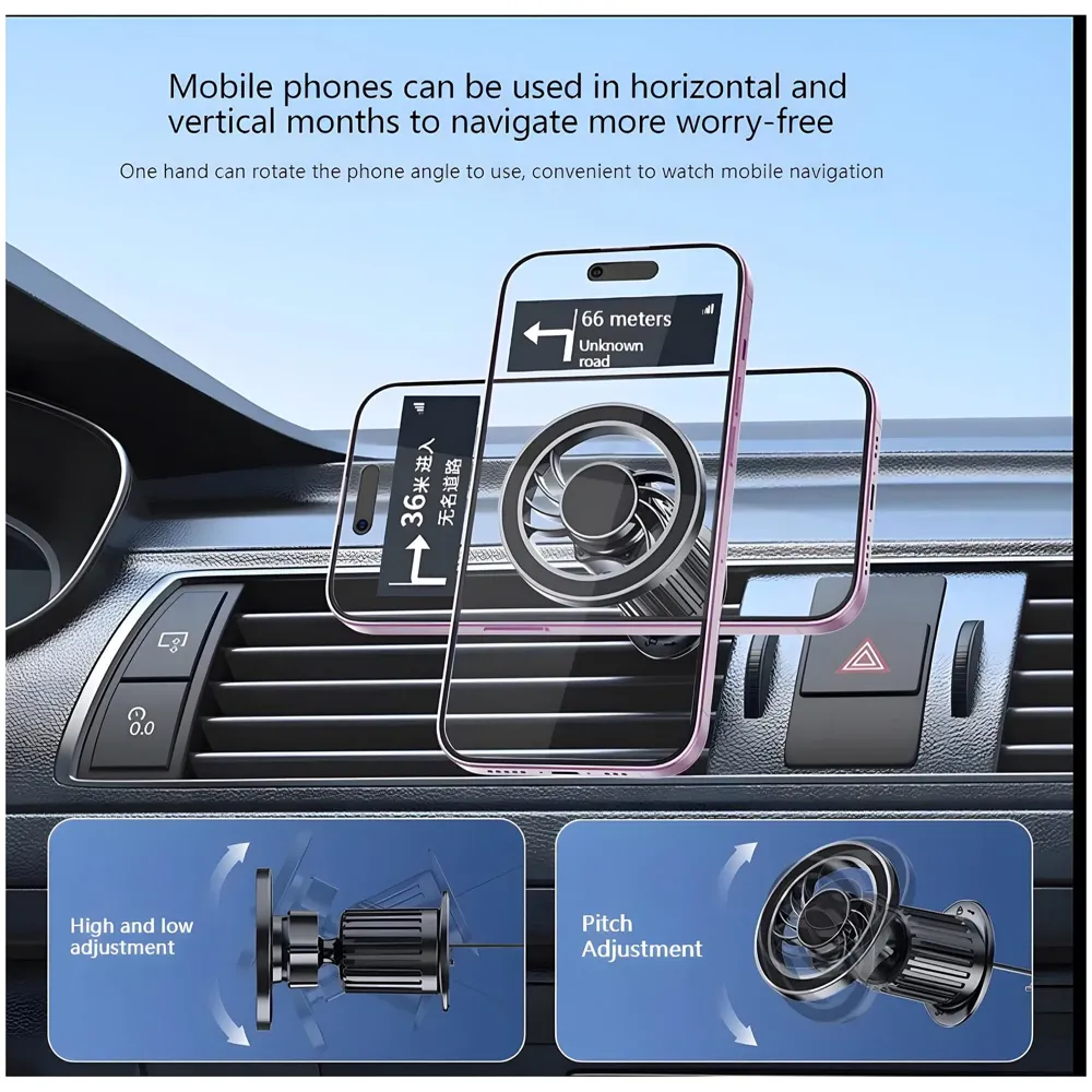 Magnetic Car Phone Mount Holder, Universal AC Vent Installation, 9cm x 6cm, with Strong Magnets and Metal Stickers, for All Mobile Phones - 2