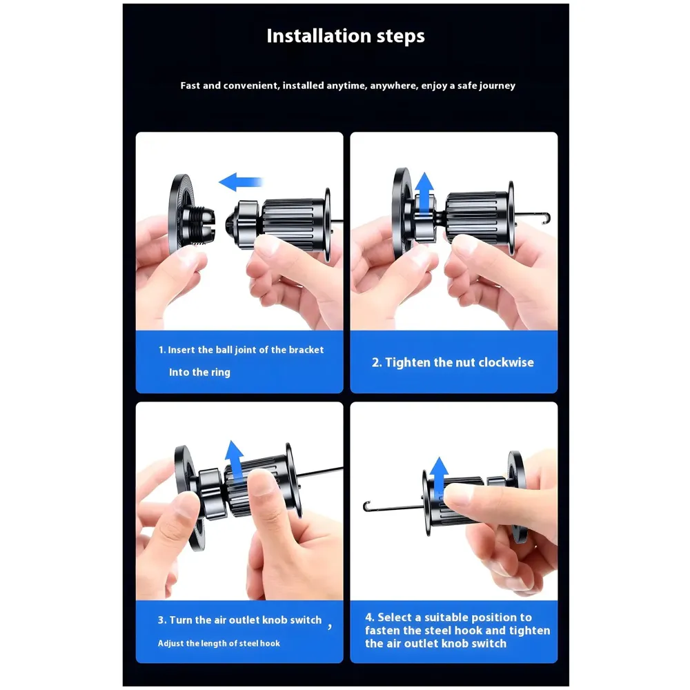 Magnetic Car Phone Mount Holder, Universal AC Vent Installation, 9cm x 6cm, with Strong Magnets and Metal Stickers, for All Mobile Phones - 5