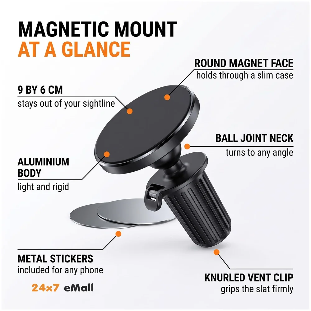 Pack of 2 Magnetic Car Phone Mount Holder AC Vent 9 x 6 cm Metal