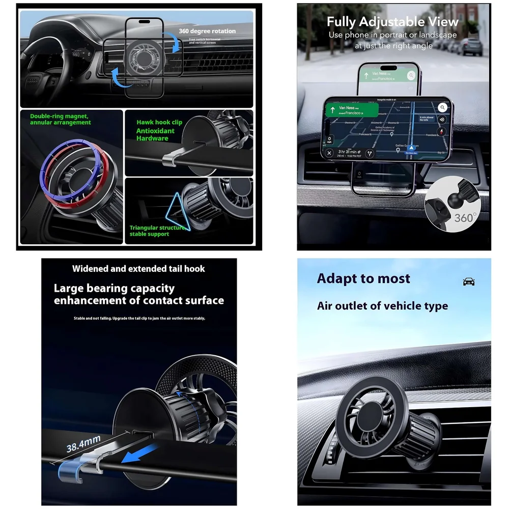Pack of 2 Magnetic Car Phone Mount Holder AC Vent 9 x 6 cm Metal