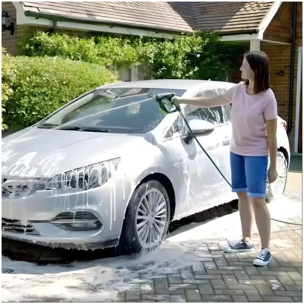 4 in 1 Car Bike Cleaning Foam Hose Attachment – Spray Gun Nozzle with Liquid Soap Jet Wash Sprinkler Accessory 4 Watering Modes No Pipe Only Head - 2