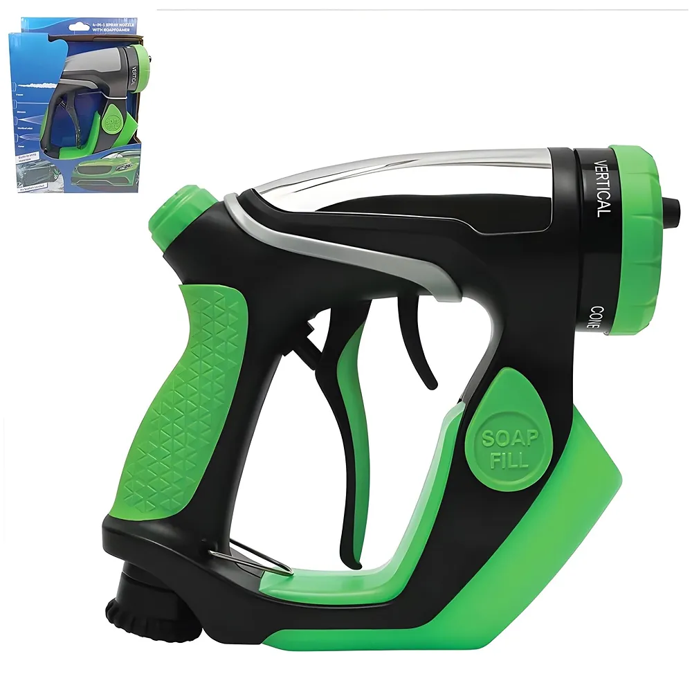 4 in 1 Car Bike Cleaning Foam Hose Attachment – Spray Gun Nozzle with Liquid Soap Jet Wash Sprinkler Accessory 4 Watering Modes No Pipe Only Head - Premium