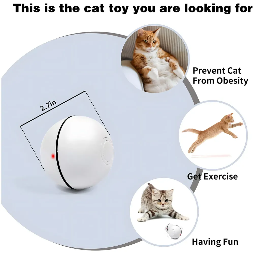 Smart Interactive Cat Ball Toy Self-Rotating Automatic Pet Ball for Cats and Dogs Exercise and Fun 2.5 in Diameter with LED Light and Long Working 3 Modes - 2