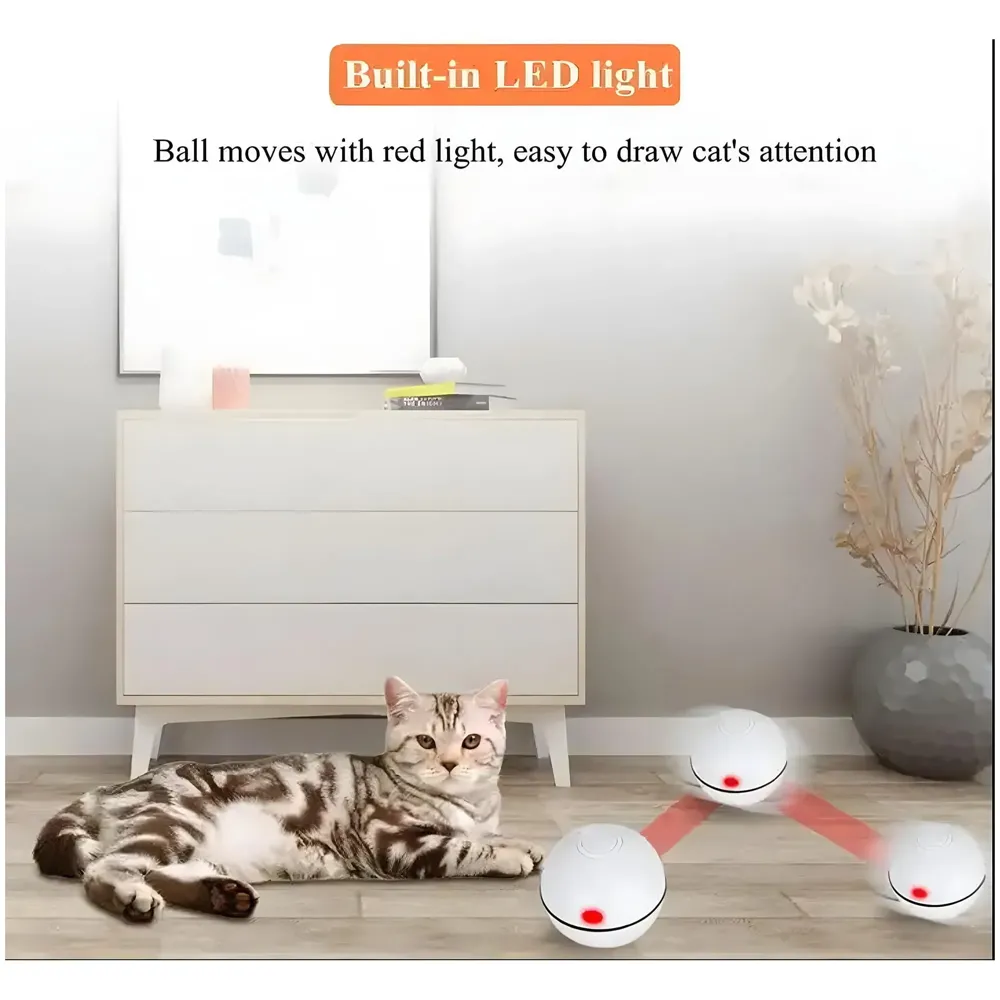 Smart Interactive Cat Ball Toy Self-Rotating Automatic Pet Ball for Cats and Dogs Exercise and Fun 2.5 in Diameter with LED Light and Long Working 3 Modes - 6