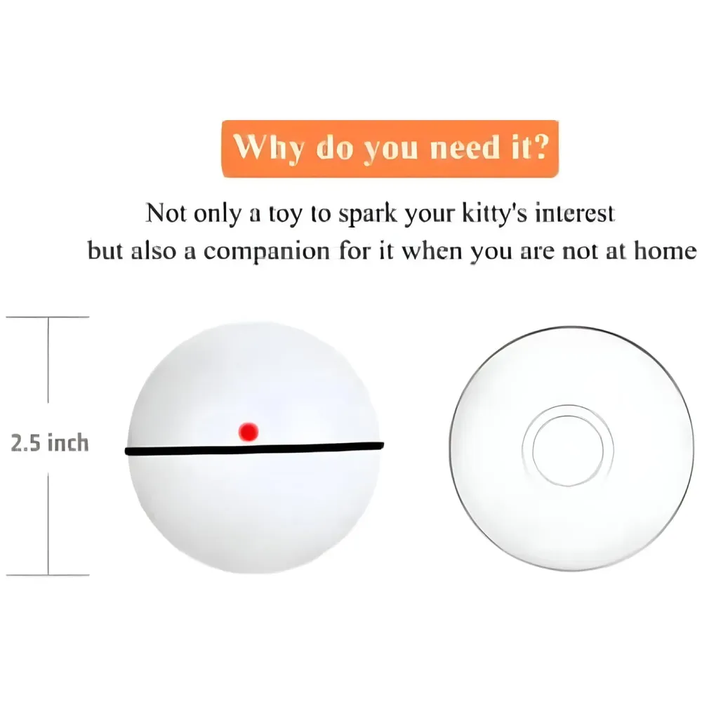 Smart Interactive Cat Ball Toy Self-Rotating Automatic Pet Ball for Cats and Dogs Exercise and Fun 2.5 in Diameter with LED Light and Long Working 3 Modes - 7