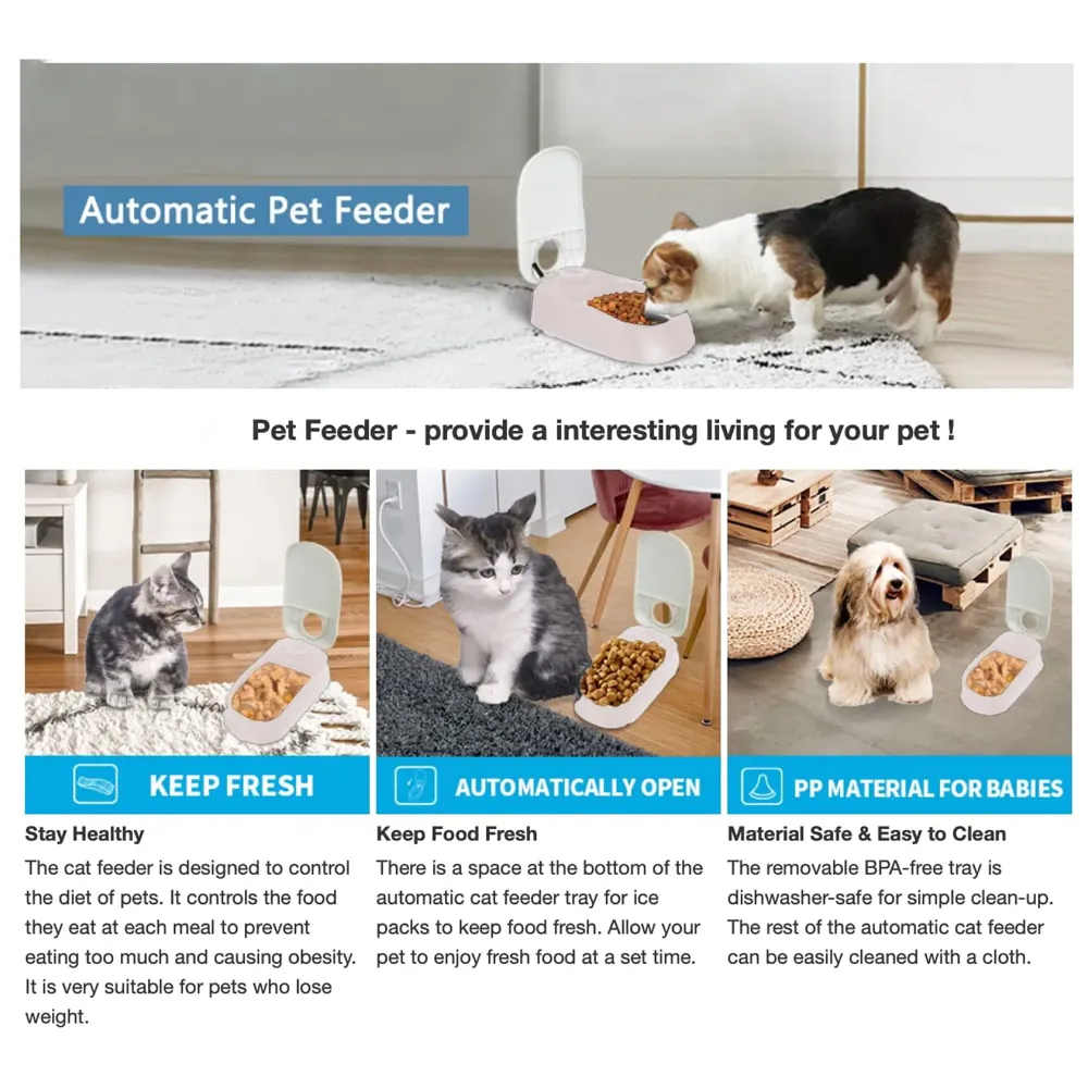 Automatic Pet Feeder for Cats and Dogs, 2 in 1 Upgraded Timed Dry Pet Food Feeder with Display, 48 Hours Retain Freshness for Semi Wet Food, Healthier Meal for All Home Pets.