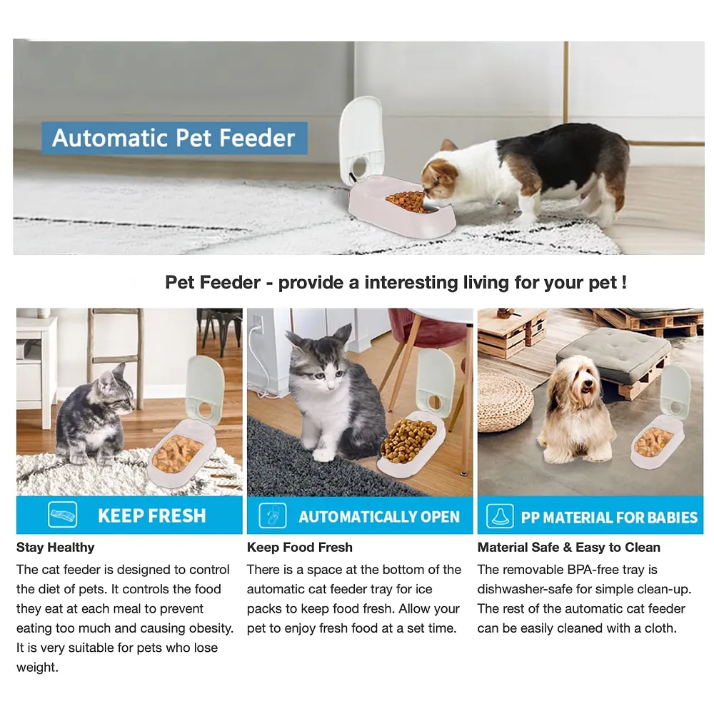 Automatic Pet Feeder for Cats and Dogs, 2 in 1 Upgraded Timed Dry Pet Food Feeder with Display, 48 Hours Retain Freshness for Semi Wet Food, Healthier Meal for All Home Pets. Premium