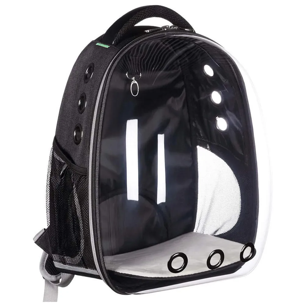 Creative Transparent Pet Backpack Carrier Breathable Capsule Traveller for Cats and Small Dogs. (Black)