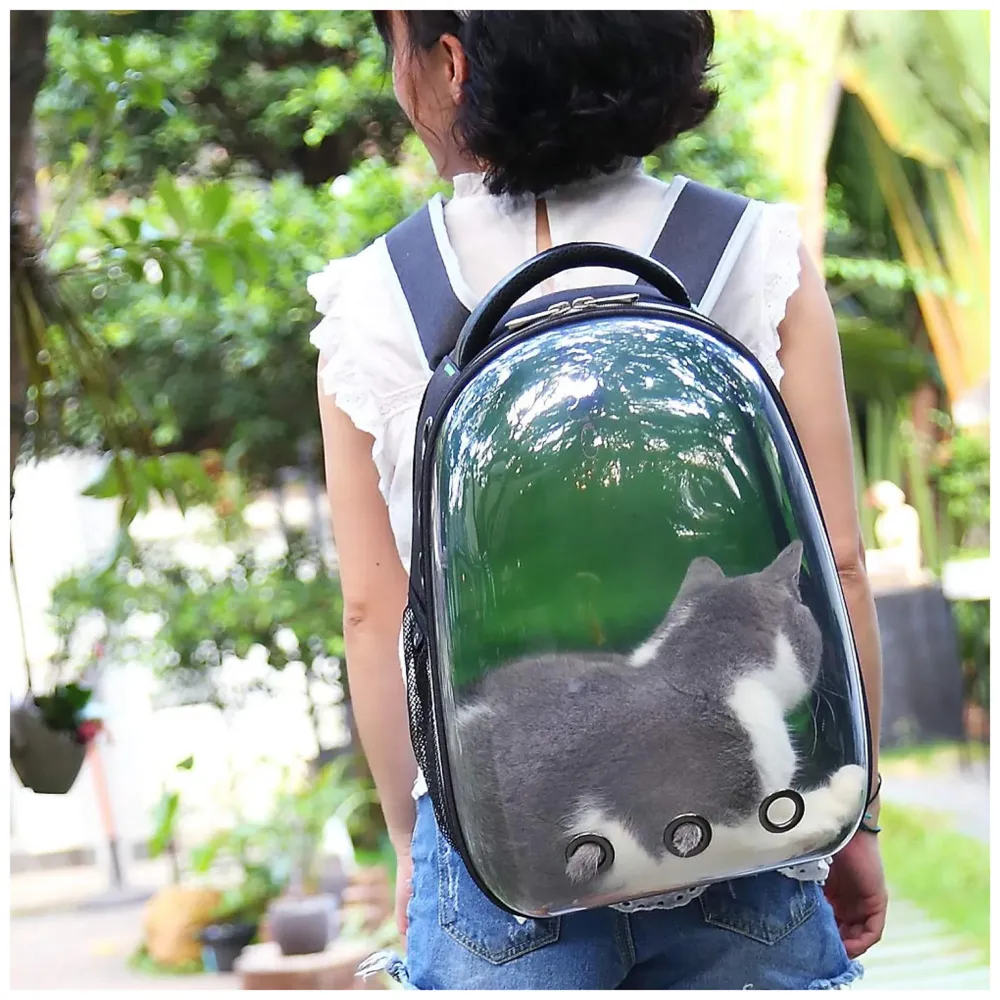 Creative Transparent Pet Backpack Carrier Breathable Capsule Traveller for Cats and Small Dogs. (Black)