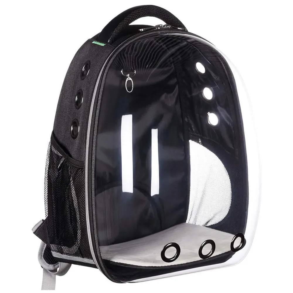 Creative Transparent Pet Backpack Carrier Breathable Capsule Traveller for Cats and Small Dogs. (Black)
