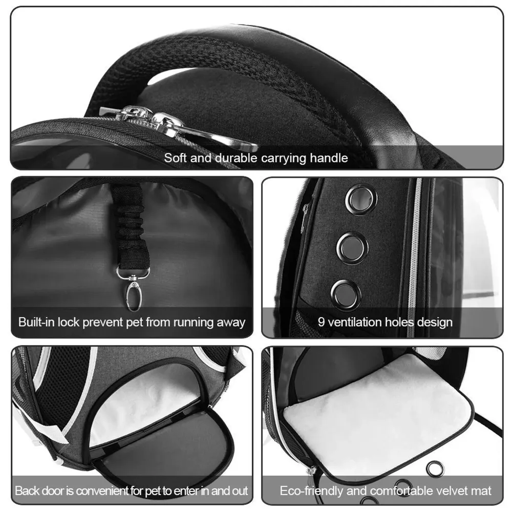 Creative Transparent Pet Backpack Carrier Breathable Capsule Traveller for Cats and Small Dogs. (Black)