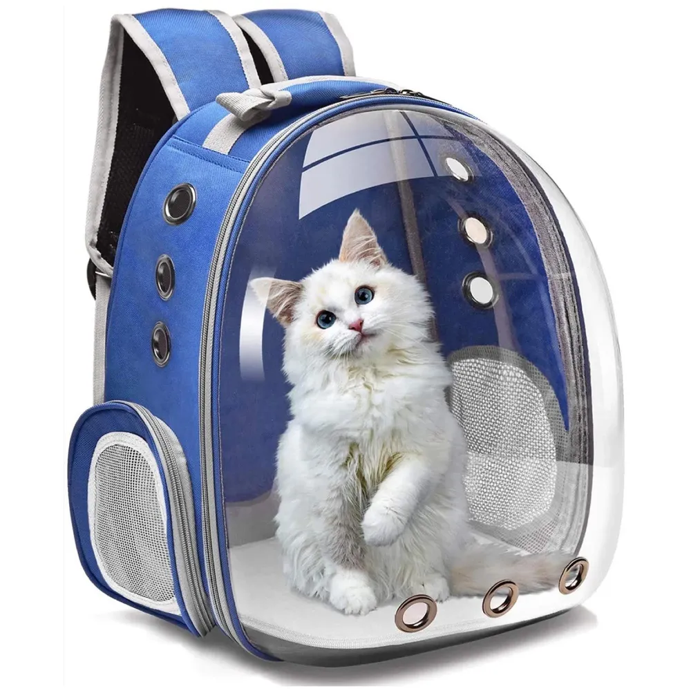 Creative Transparent Pet Backpack Carrier Breathable Capsule Traveller for Cats and Small Dogs. (Blue)