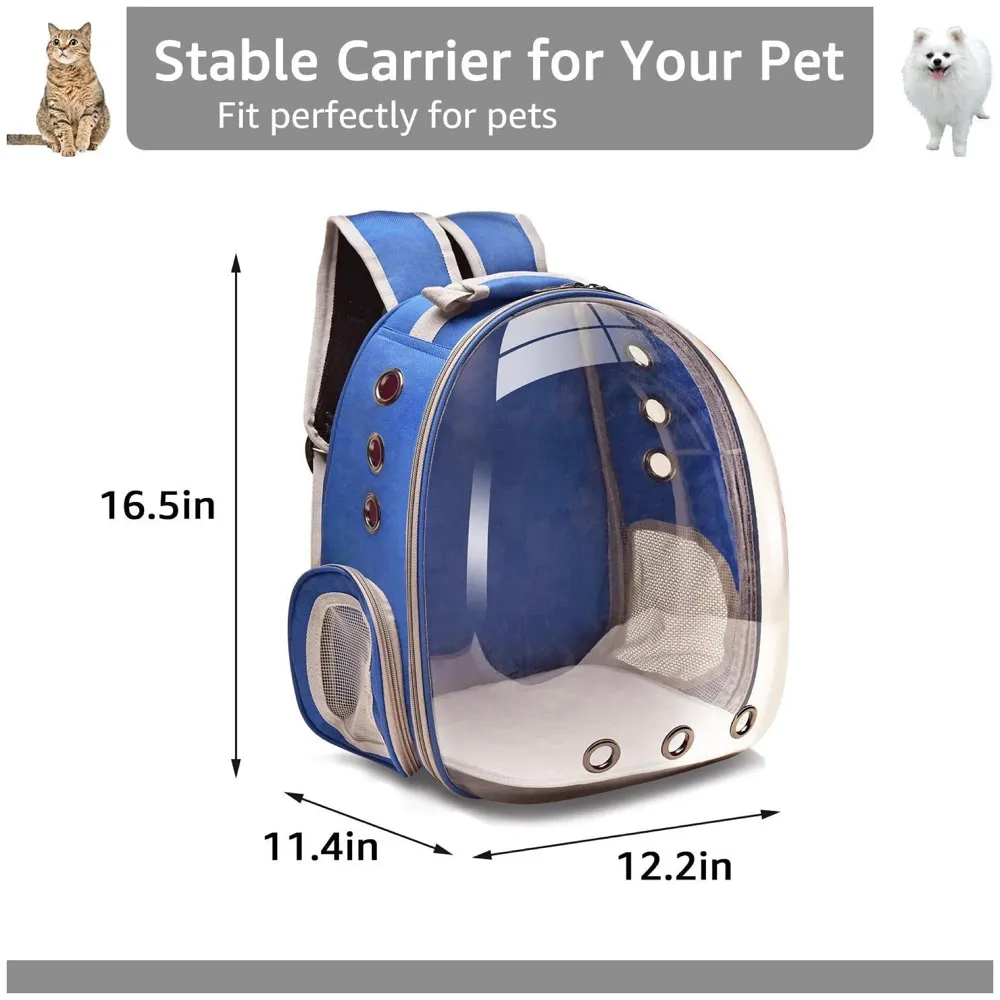Creative Transparent Pet Backpack Carrier Breathable Capsule Traveller for Cats and Small Dogs. (Blue)