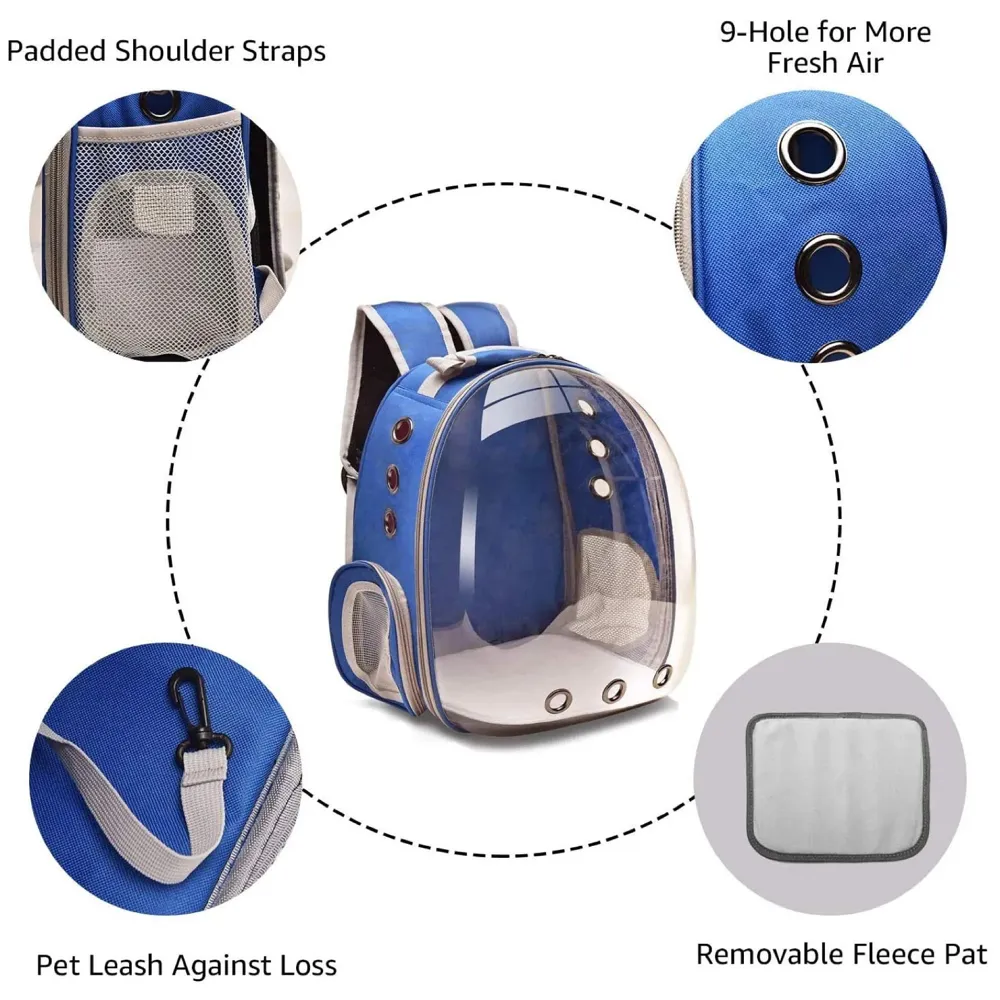 Creative Transparent Pet Backpack Carrier Breathable Capsule Traveller for Cats and Small Dogs. (Blue)