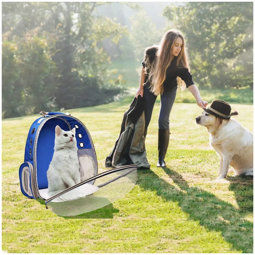 Creative Transparent Pet Backpack Carrier Breathable Capsule Traveller for Cats and Small Dogs. (Blue)