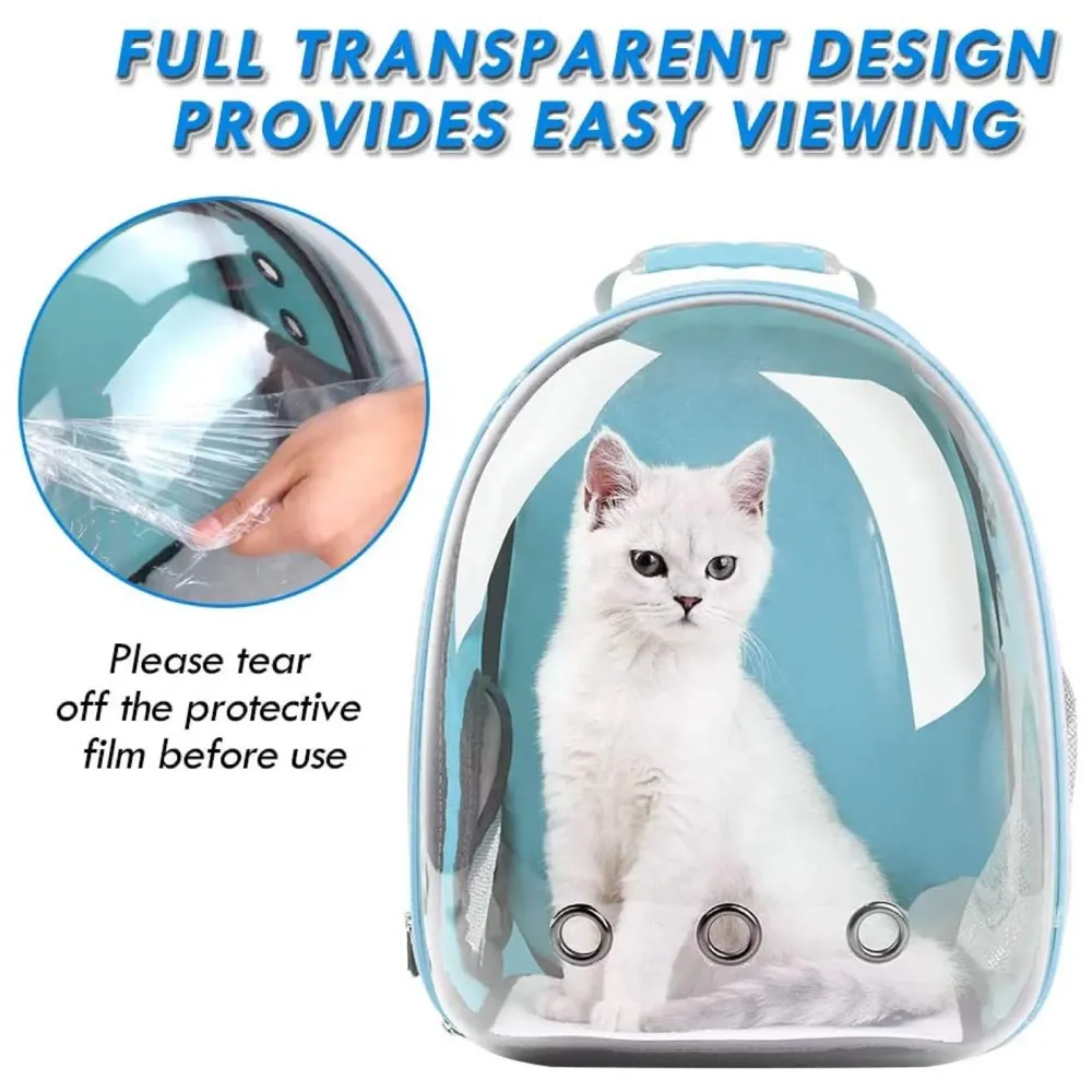 Creative Transparent Pet Backpack Carrier Breathable Capsule Traveller for Cats and Small Dogs. (Cyan)