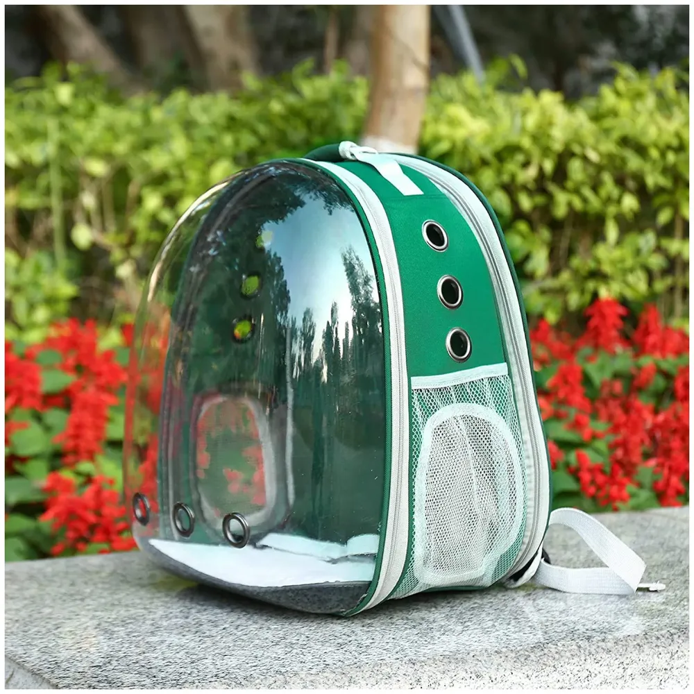 Transparent Pet Backpack Carrier Breathable Capsule Traveller for Cats and Small Dogs Green
