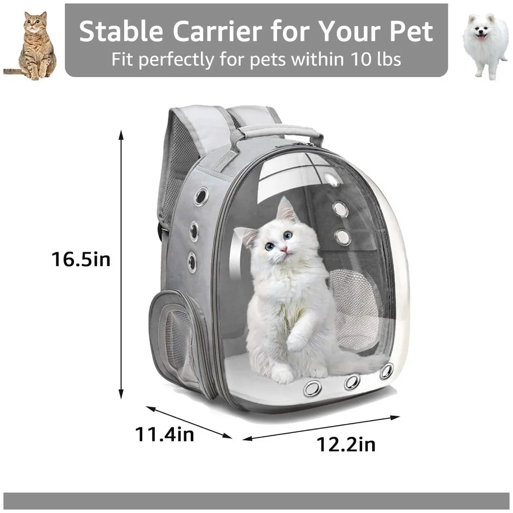 Grey Transparent Pet Backpack Carrier Breathable Capsule Traveller for Cats and Small Dogs.