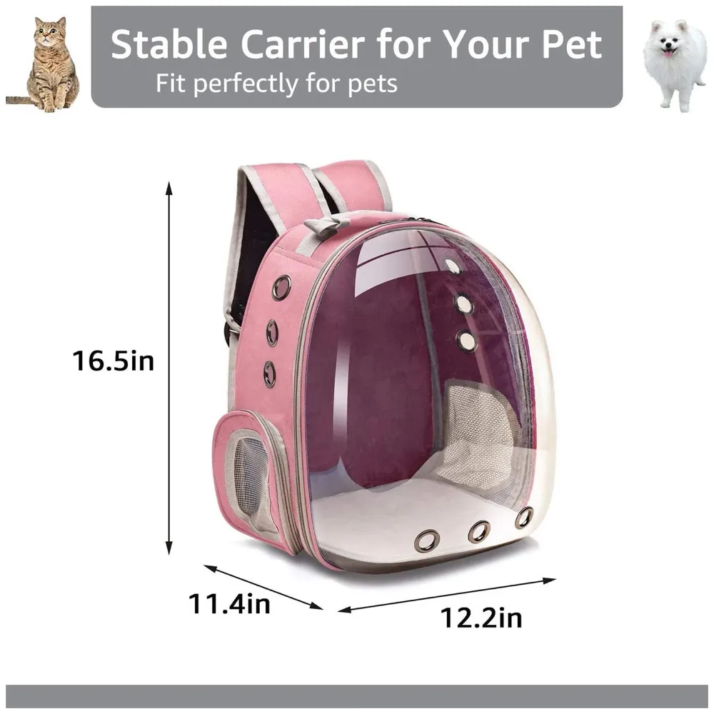 Transparent Pet Backpack Carrier Breathable Capsule Traveller for Cats and Small Dogs. Pink