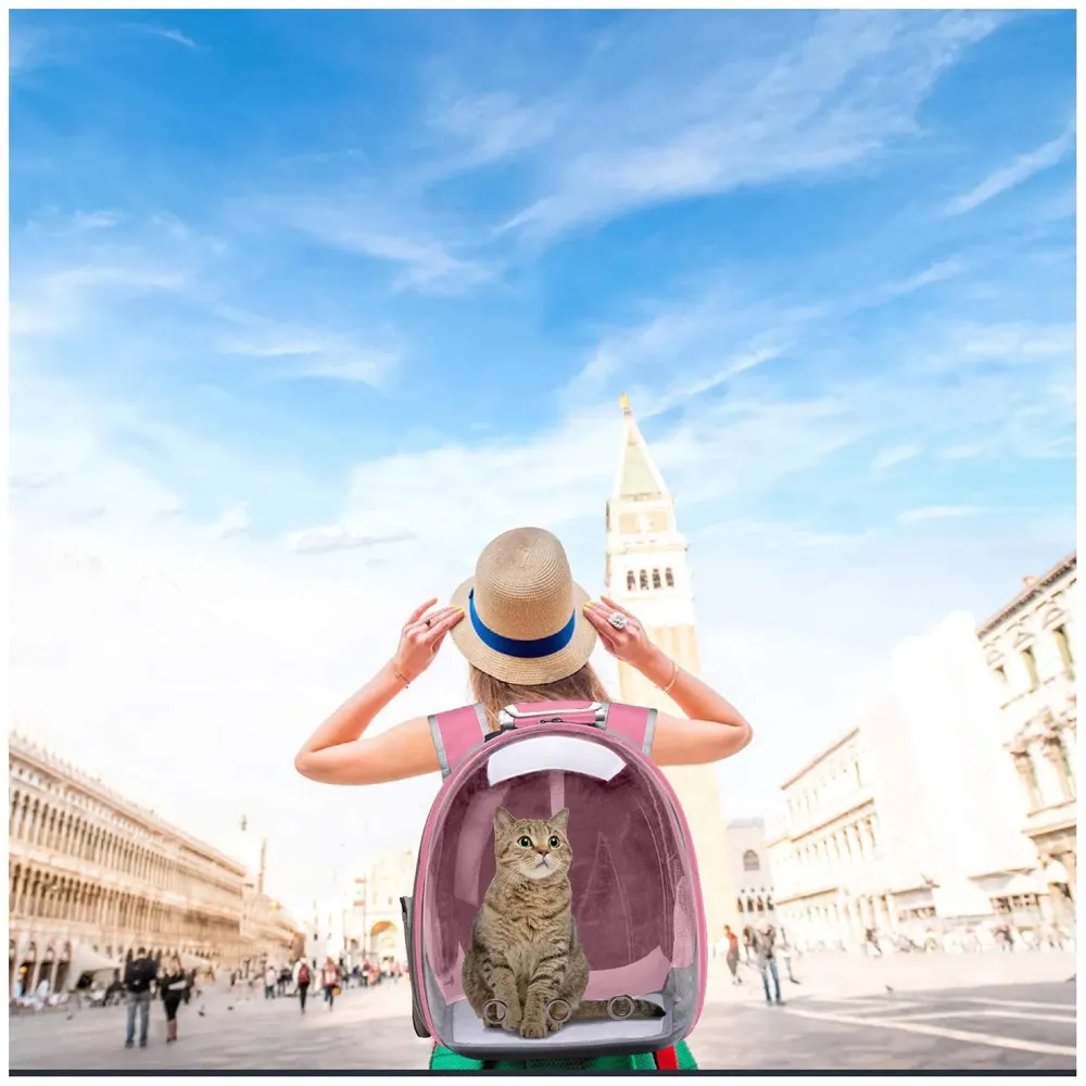 Transparent Pet Backpack Carrier Breathable Capsule Traveller for Cats and Small Dogs. Pink