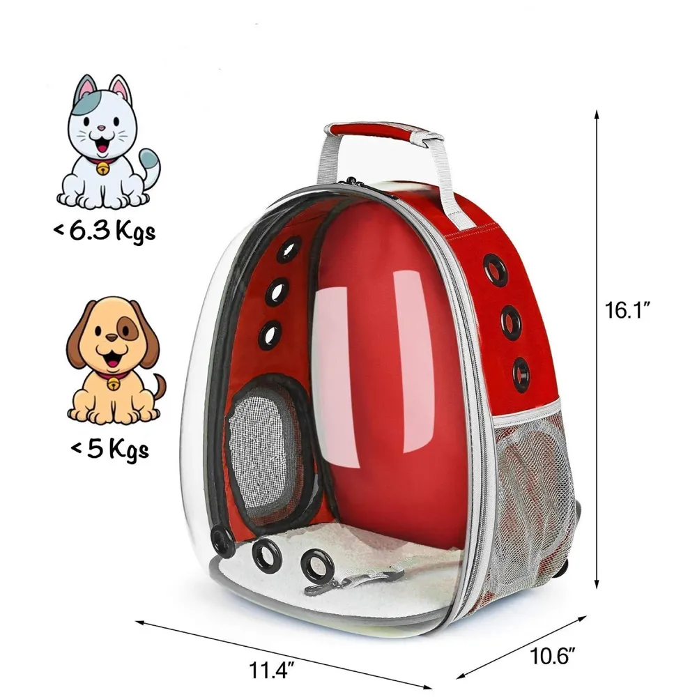 Creative Transparent Pet Backpack Carrier Breathable Capsule Traveller for Cats and Small Dogs. (Red)