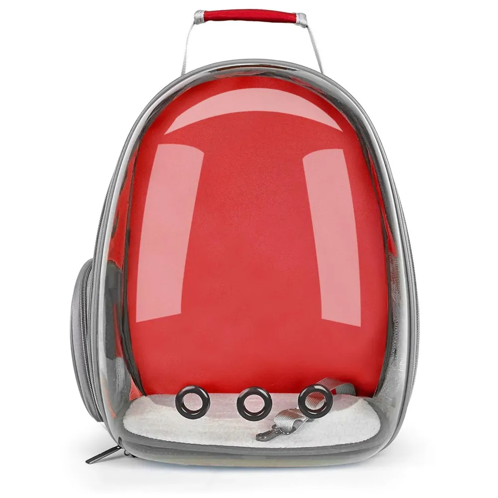 Creative Transparent Pet Backpack Carrier Breathable Capsule Traveller for Cats and Small Dogs. (Red)