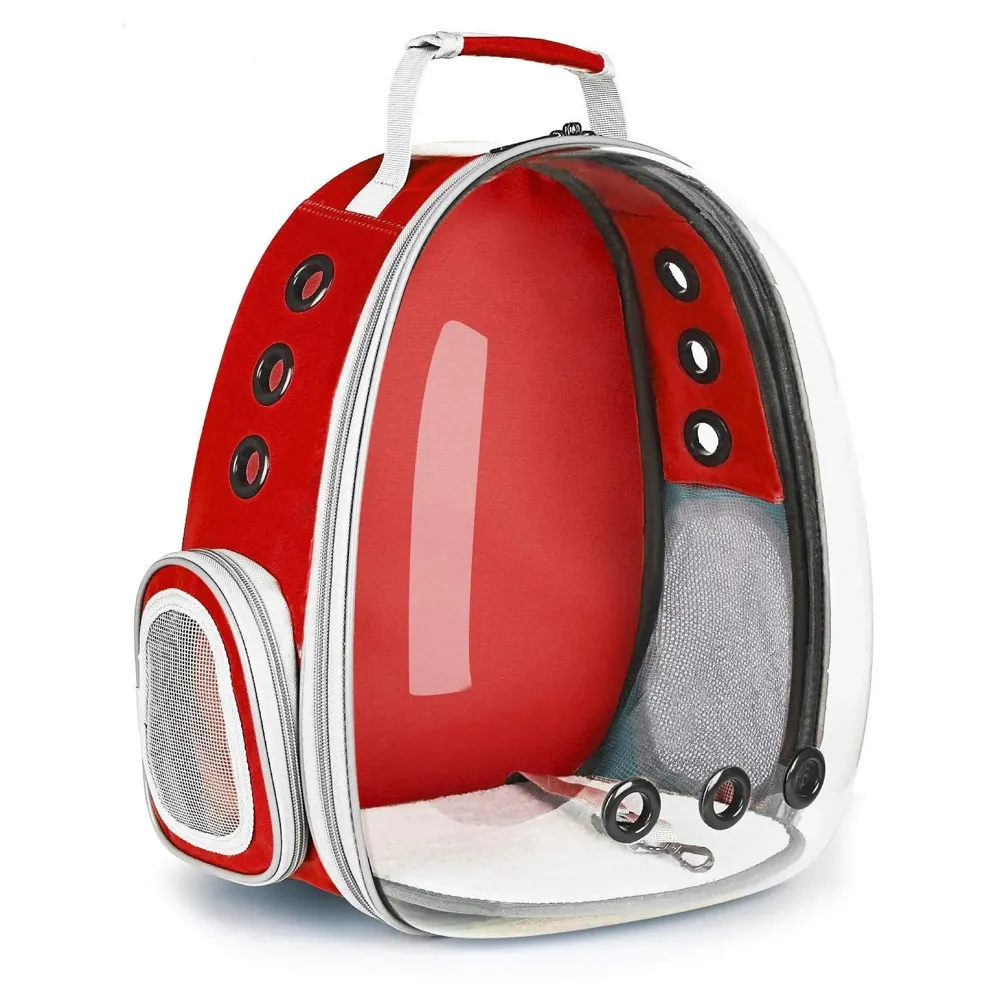 Creative Transparent Pet Backpack Carrier Breathable Capsule Traveller for Cats and Small Dogs. (Red)