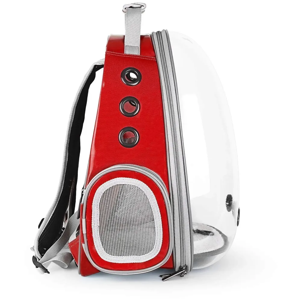 Creative Transparent Pet Backpack Carrier Breathable Capsule Traveller for Cats and Small Dogs. (Red)
