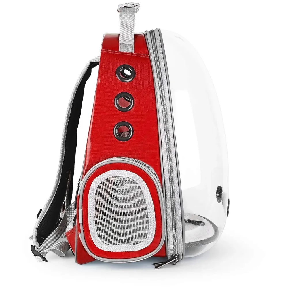 Creative Transparent Pet Backpack Carrier Breathable Capsule Traveller for Cats and Small Dogs. (Red)