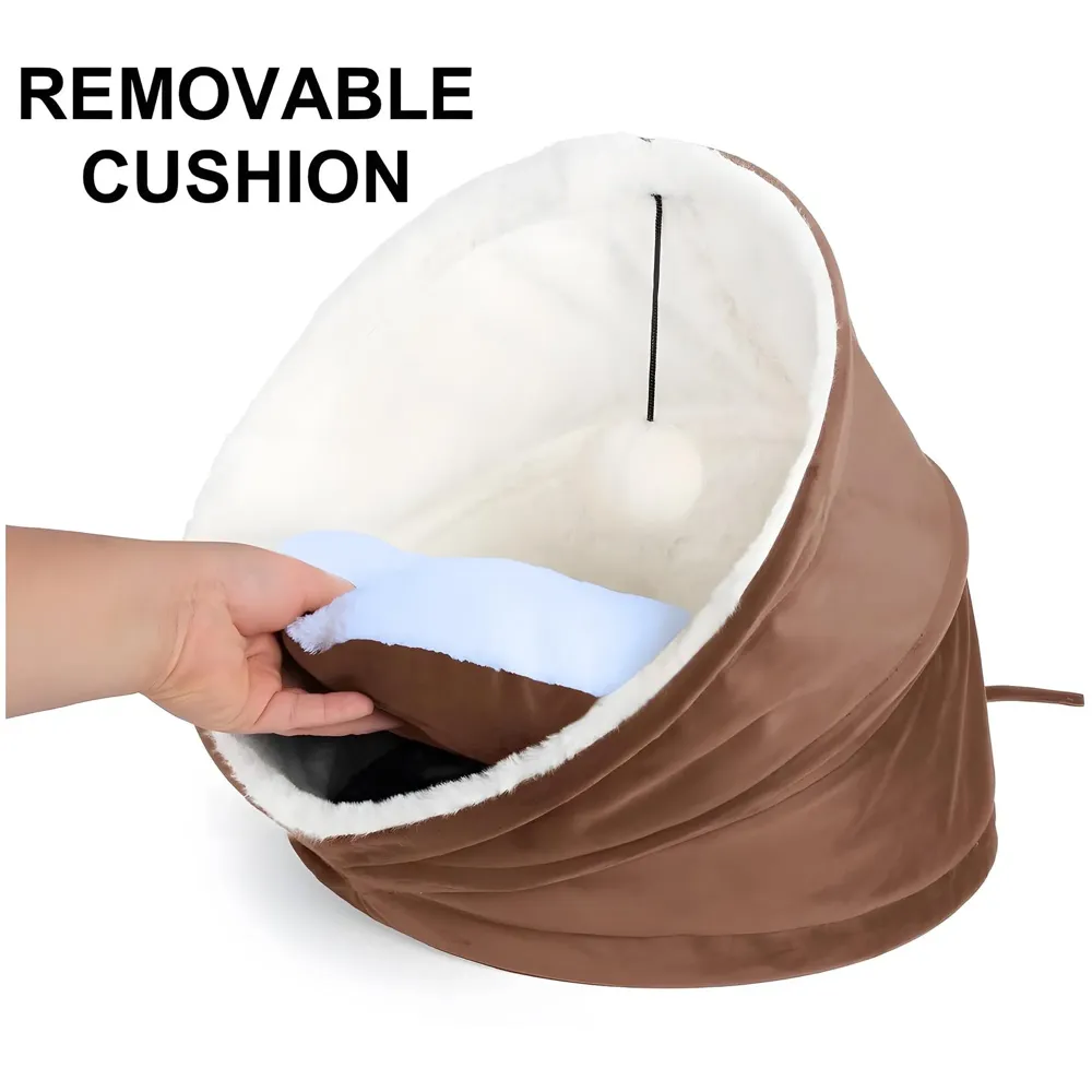 Cat Bed Tunnel Soft Cotton Foldable and Washable, Removable Cushion Ideal for All Cats and Small Dogs. Sleeping Sitting. 45cm x 45cm - 4