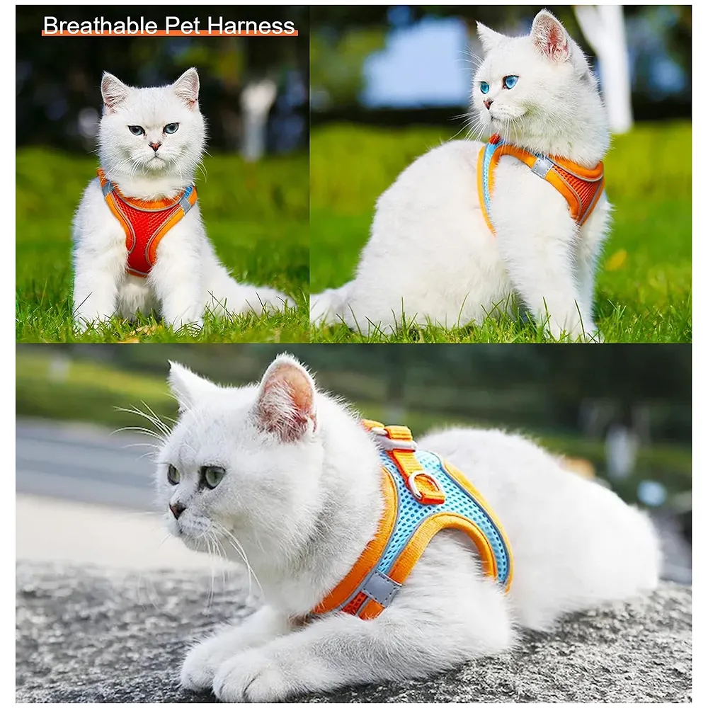 Cat Harness Adjustable Comfortable Faux Suede Vest Harness with reflectors cat Vest for Walking Escape Proof Kitten Soft Sturdy (Medium) - Premium