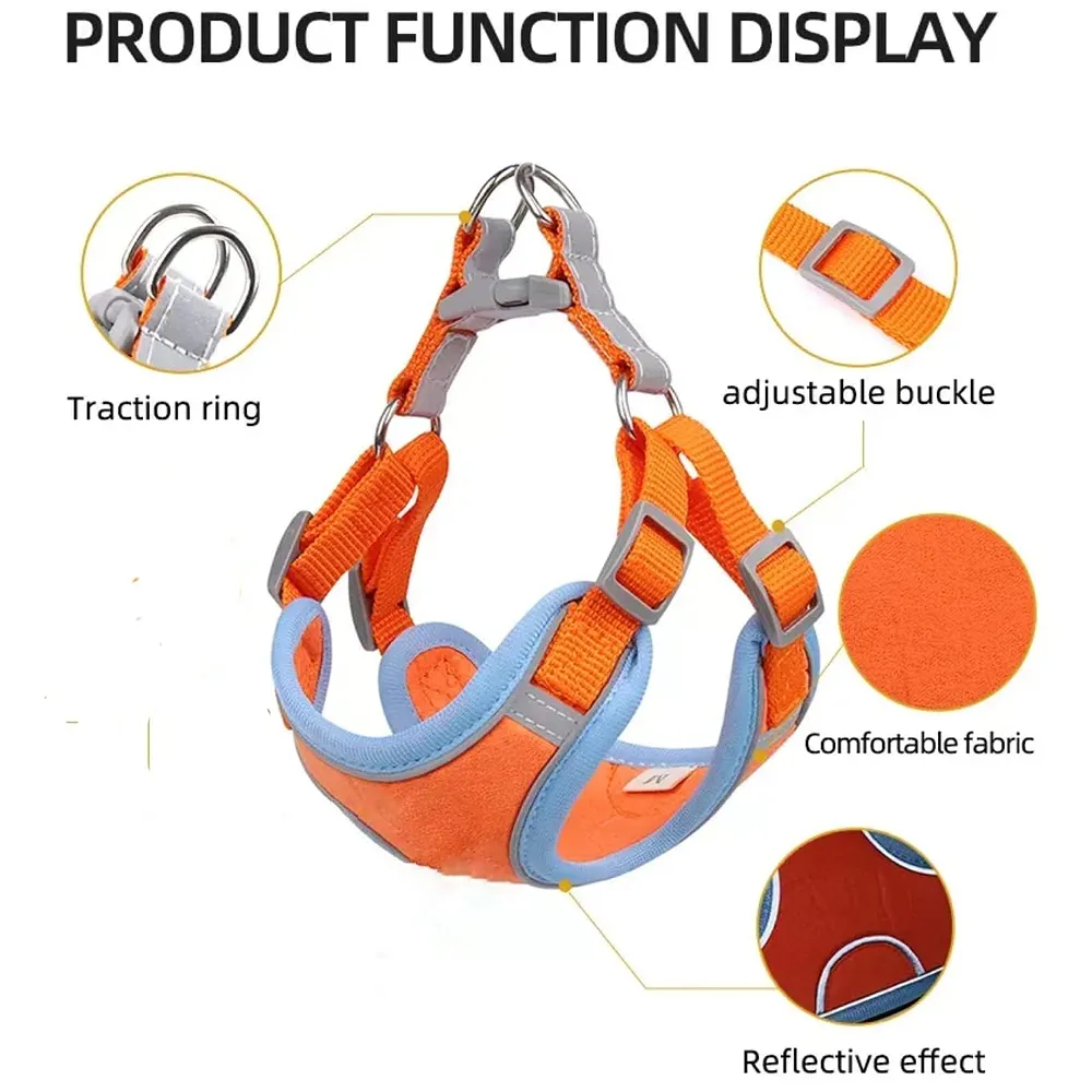 Cat Harness Adjustable Comfortable Faux Suede Vest Harness with reflectors cat Vest for Walking Escape Proof Kitten Soft Sturdy (Medium) - Premium