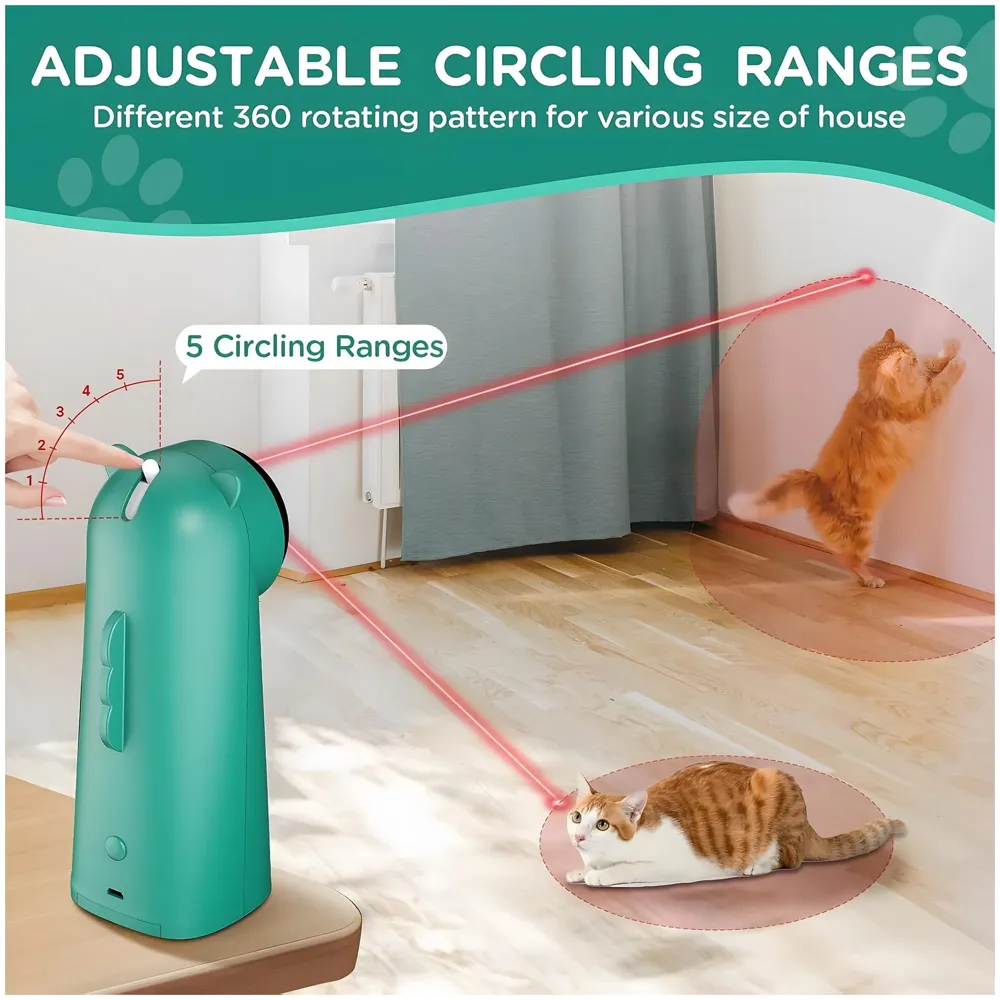 Automatic Cat Laser Toy, Interactive Laser Cat Toys Rotating Catch Training, Placing High, 5 Random Pattern, Automatic On Off and Silent, 3 Speed Modes - 5