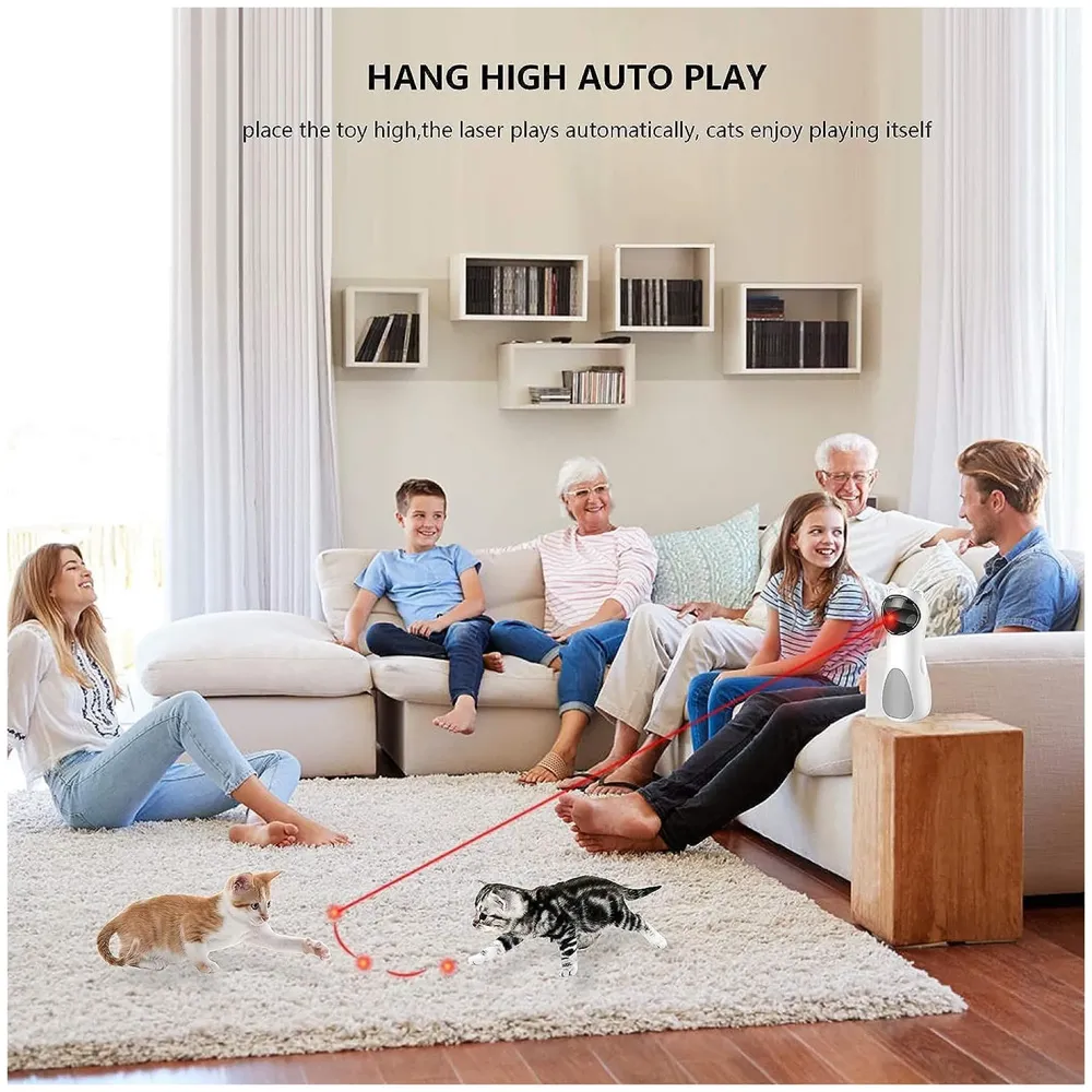 Automatic Cat Laser Toy, Interactive Laser Cat Toys Rotating Catch Training, Placing High, 5 Random Pattern, Automatic On Off and Silent, 3 Speed Modes
