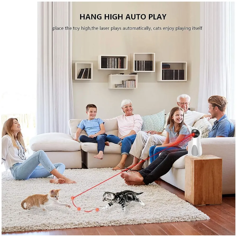 Automatic Cat Laser Toy, Interactive Laser Cat Toys Rotating Catch Training, Placing High, 5 Random Pattern, Automatic On Off and Silent, 3 Speed Modes - 2