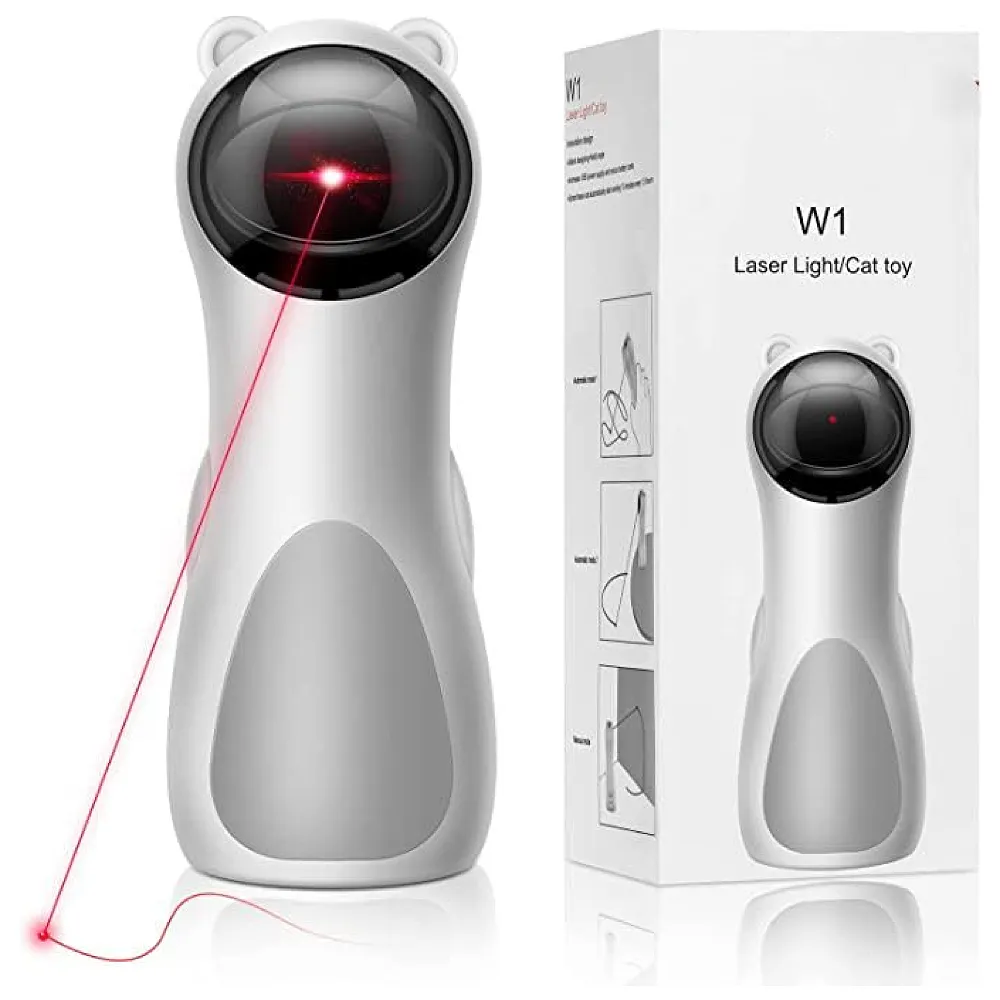 Automatic Cat Laser Toy, Interactive Laser Cat Toys Rotating Catch Training, Placing High, 5 Random Pattern, Automatic On Off and Silent, 3 Speed Modes - White, (auto Laser Toy w1)