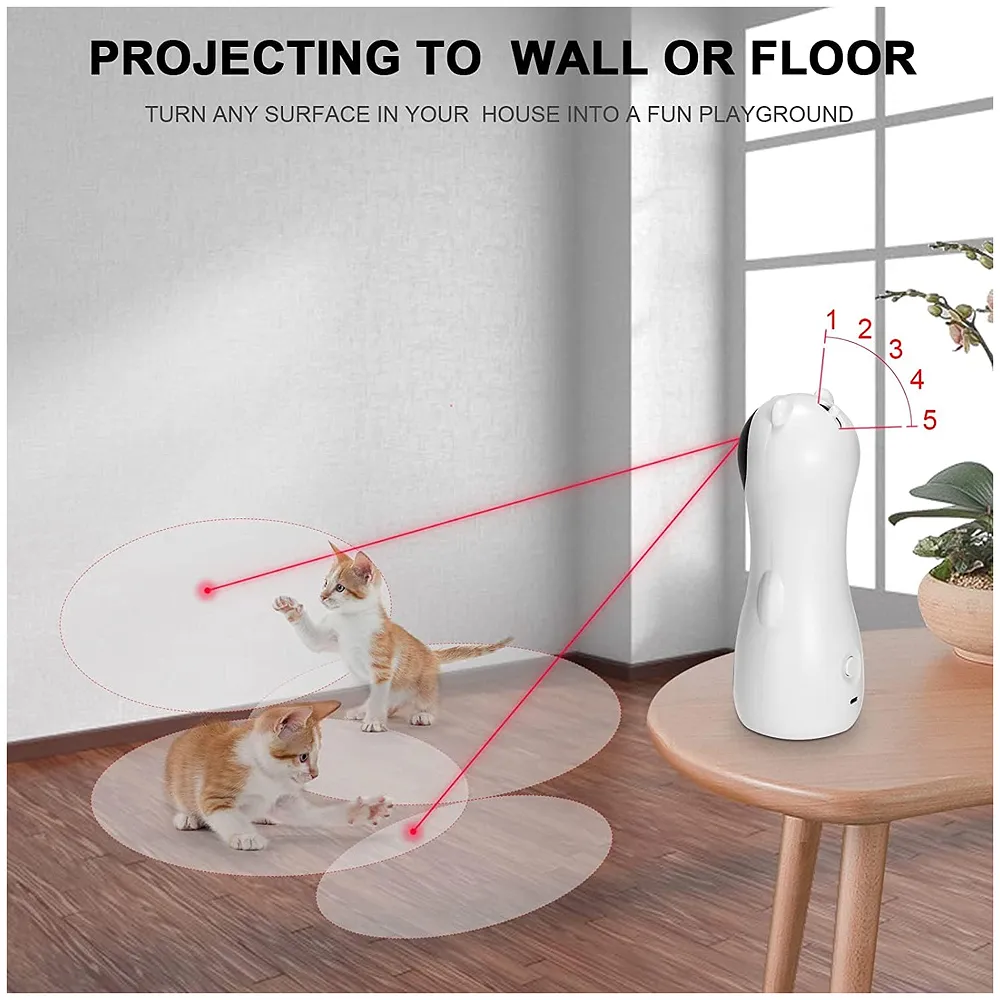 Automatic Cat Laser Toy, Interactive Laser Cat Toys Rotating Catch Training, Placing High, 5 Random Pattern, Automatic On Off and Silent, 3 Speed Modes - White, (auto Laser Toy w1)