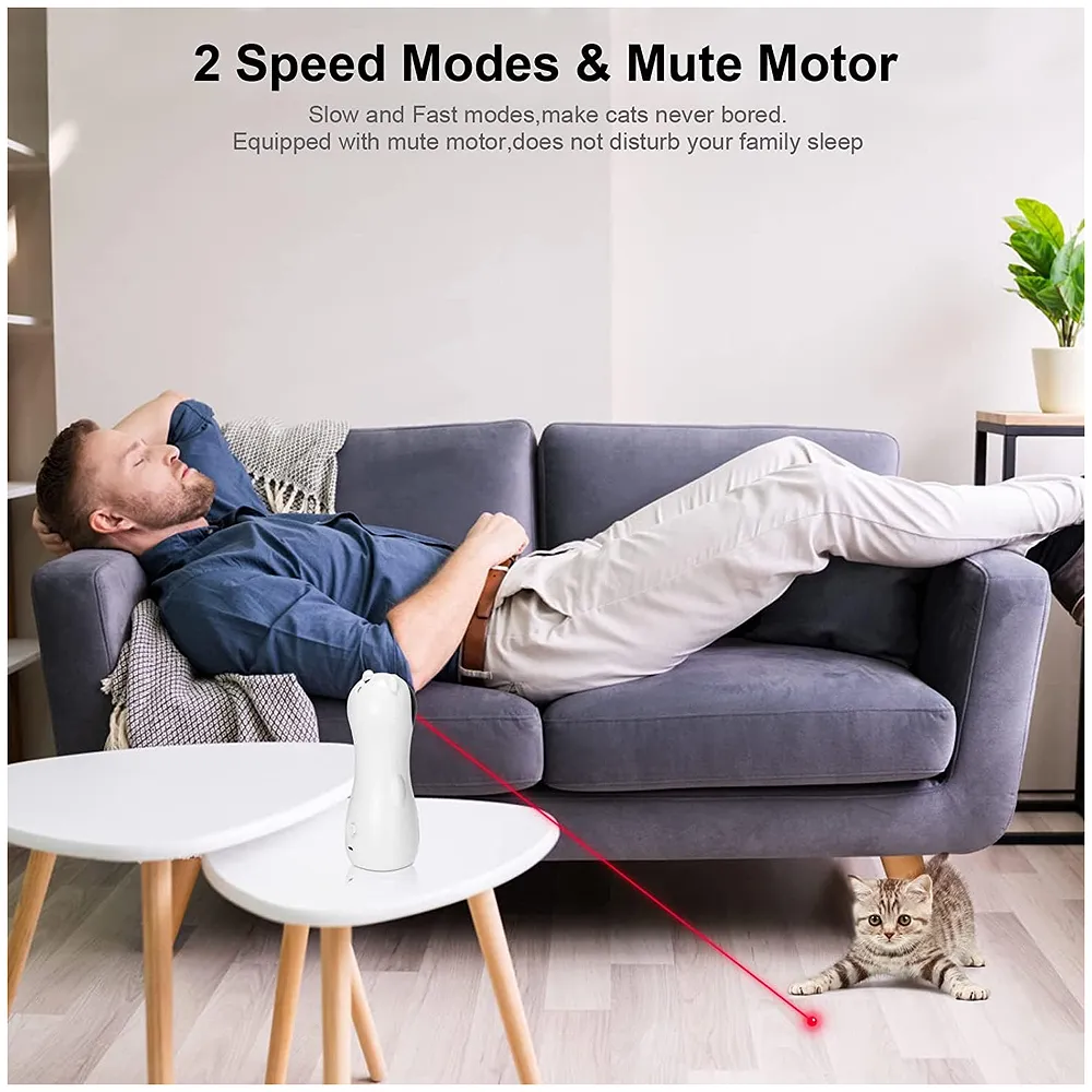Automatic Cat Laser Toy, Interactive Laser Cat Toys Rotating Catch Training, Placing High, 5 Random Pattern, Automatic On Off and Silent, 3 Speed Modes - White, (auto Laser Toy w1)