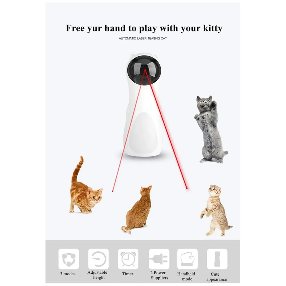 Automatic Cat Laser Toy, Interactive Laser Cat Toys Rotating Catch Training, Placing High, 5 Random Pattern, Automatic On Off and Silent, 3 Speed Modes